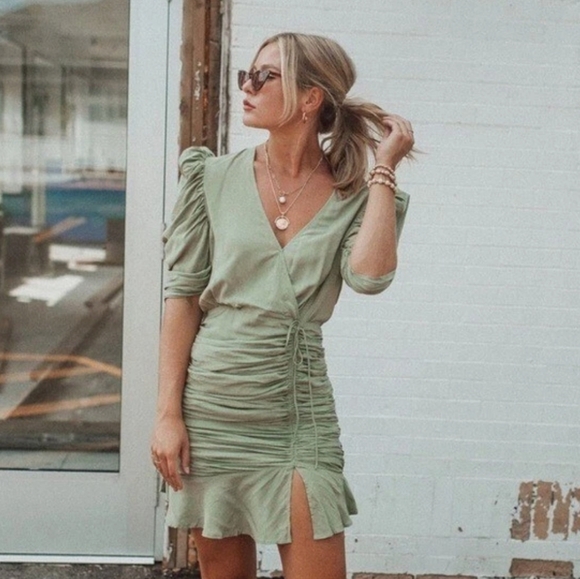L’Academie Cherish Mini Dress in Olive Green Revolve - Picture 1 of 7